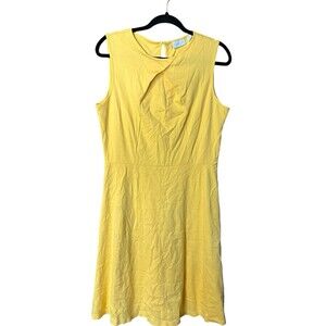 NWT NY & Co Yellow Midi Dress 100% Cotton Size Large Sleeveless Classic Modest
